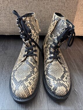Snake Print Combat Boots with Black Laces